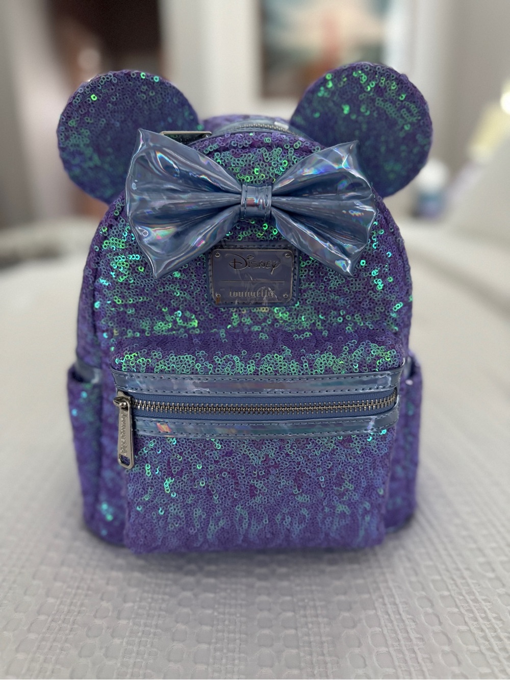 Loungefly Disney Minnie Mouse Celebration Purple Sequin Mini Backpack